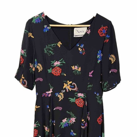 Novis Womens Silk Dress Size 8 Novelty Print Floral Runway Made In USA - Picture 4 of 14